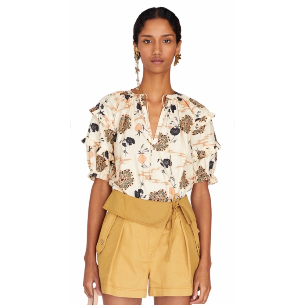 Ulla Johnson Mari Top Daisy Print Ruffle Sleeve Blouse Women Size 4